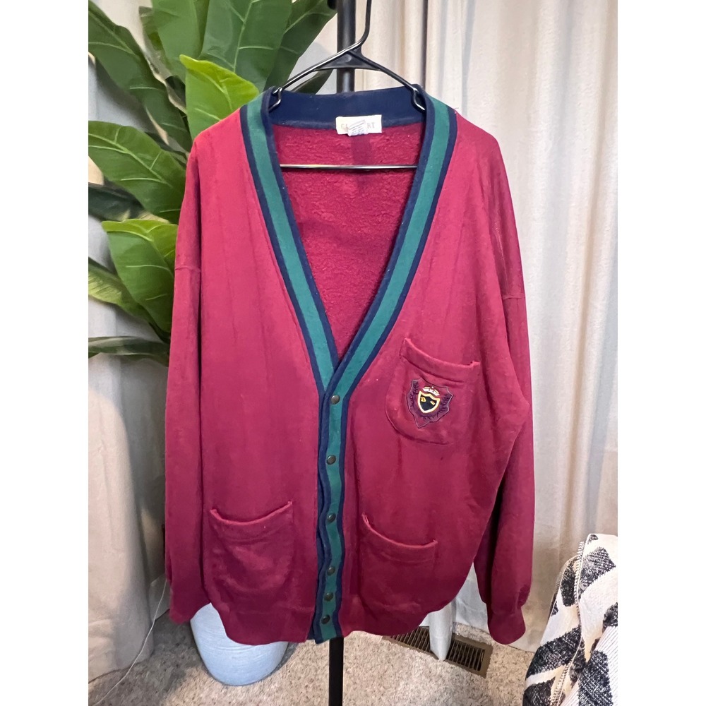 Vintage Gap Sport Mens Burgundy Varsity Cardigan Crest Patch V-Neck Large 90s